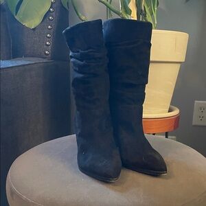 SCHUTZ Ashlee Black Suede Slouchy Block Heel Women's 8.5 Boots